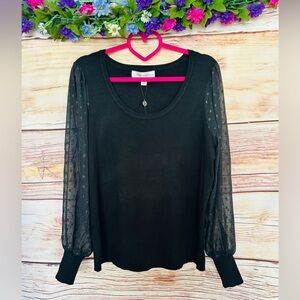 Catherine Malandrino Women’s Plus Black Polka Dot Sheer Sleeve Sweater 1X NWT